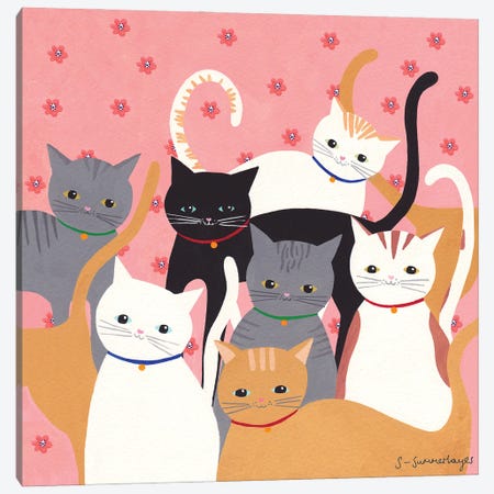Hello Cats Canvas Print #SUH25} by Sian Summerhayes Art Print
