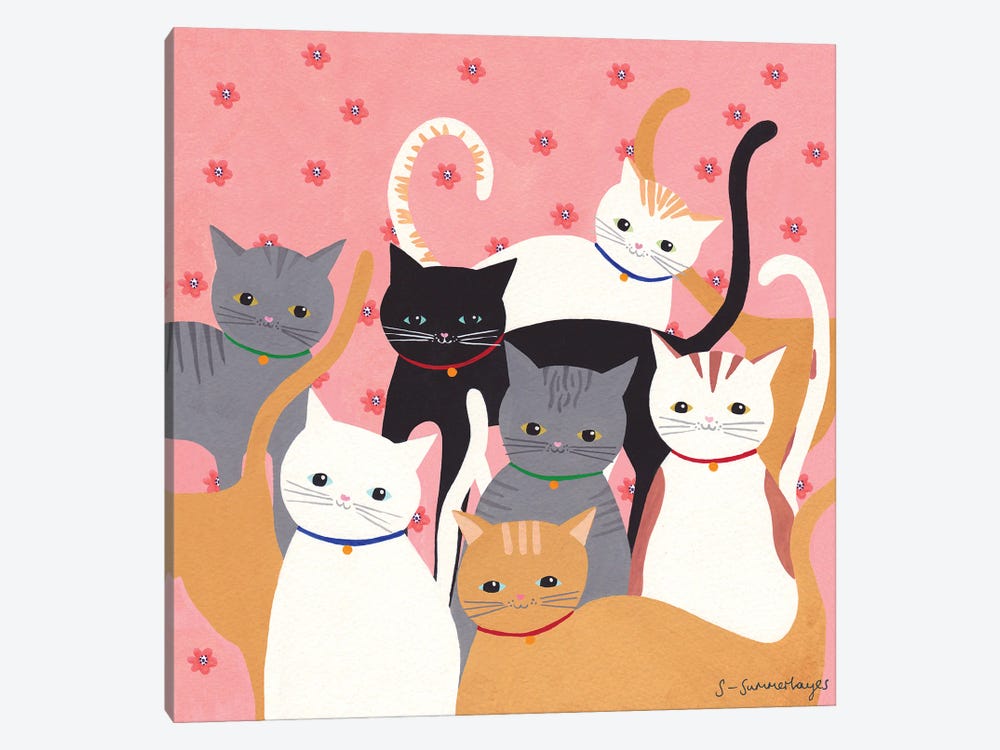 Hello Cats by Sian Summerhayes 1-piece Canvas Wall Art