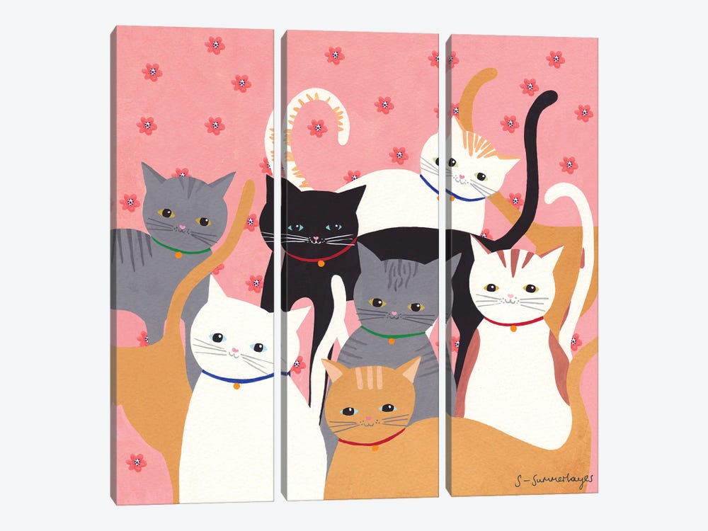 Hello Cats by Sian Summerhayes 3-piece Canvas Artwork