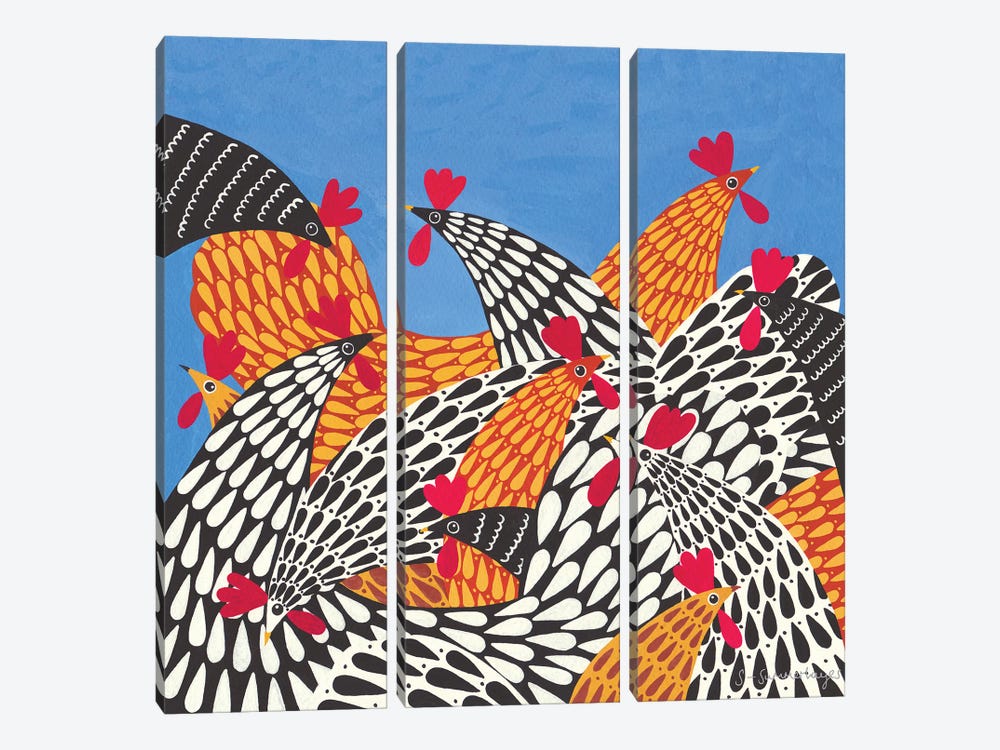 Hello Chickens by Sian Summerhayes 3-piece Canvas Art Print