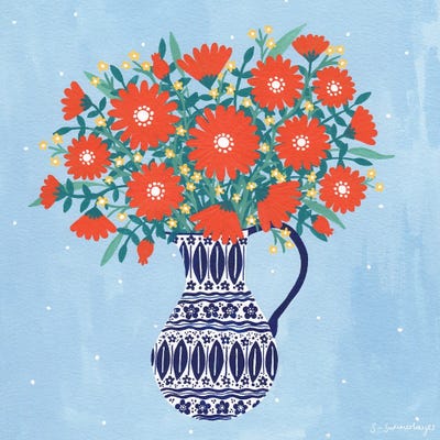 Jug Of Orange Flowers by Sian Summerhayes canvas print