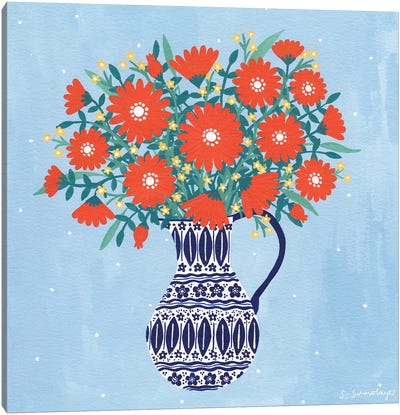 Jug Of Orange Flowers Canvas Art Print - Sian Summerhayes