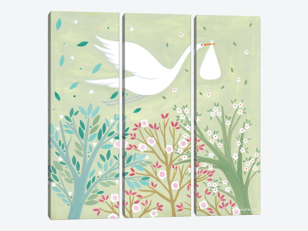 New Baby Stork by Sian Summerhayes 3-piece Canvas Art Print