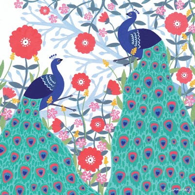 Two Peacocks by Sian Summerhayes framed wall art