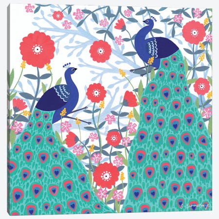 Two Peacocks Canvas Print #SUH35} by Sian Summerhayes Canvas Art