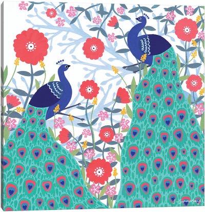 Two Peacocks Canvas Art Print - Sian Summerhayes