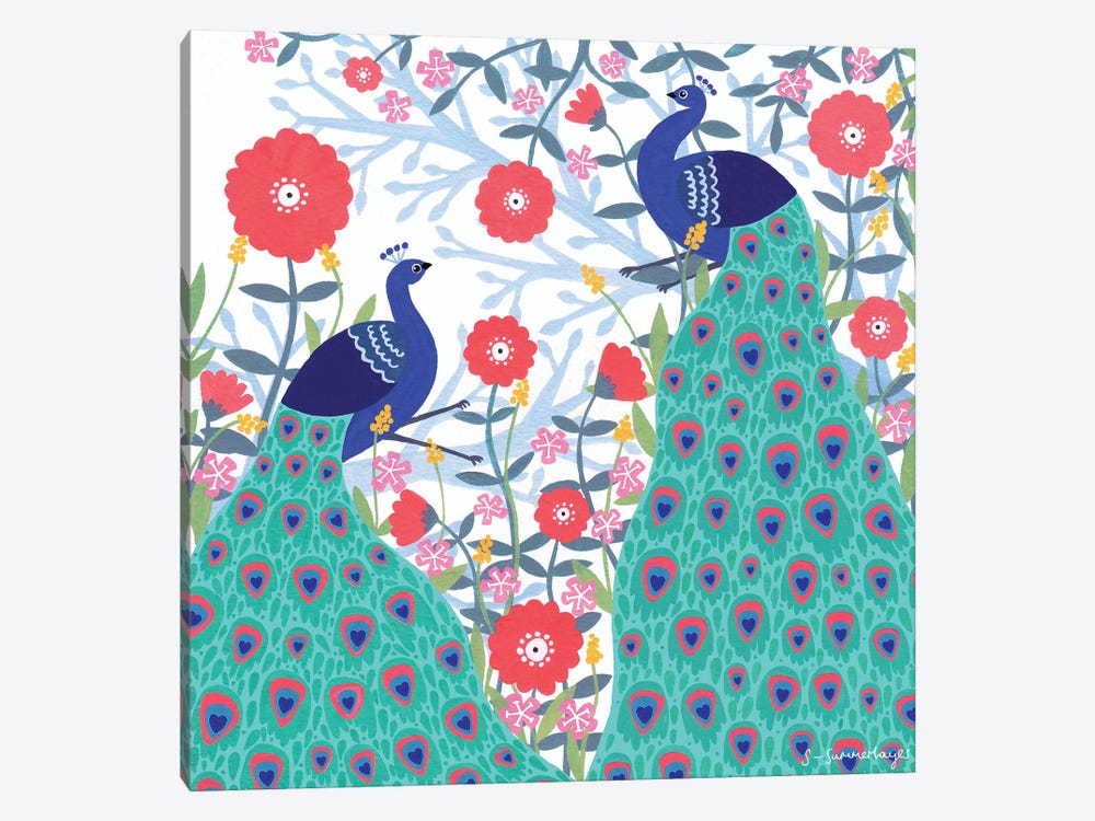 Two Peacocks by Sian Summerhayes 1-piece Canvas Print