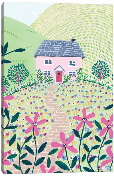 Pink Cottage Canvas Art Print - Sian Summerhayes
