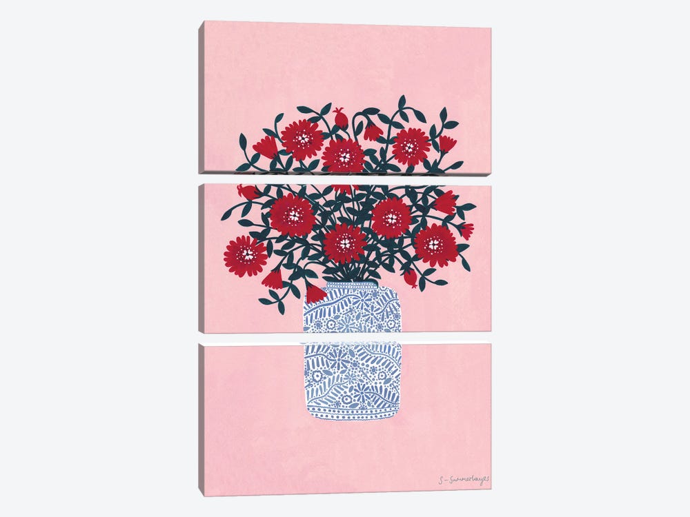 Red Flowers by Sian Summerhayes 3-piece Canvas Wall Art