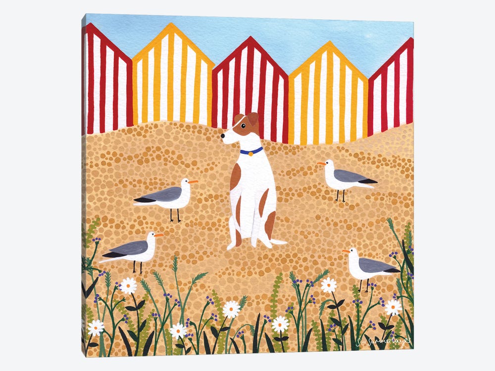 Terrier And Beach Huts by Sian Summerhayes 1-piece Canvas Wall Art
