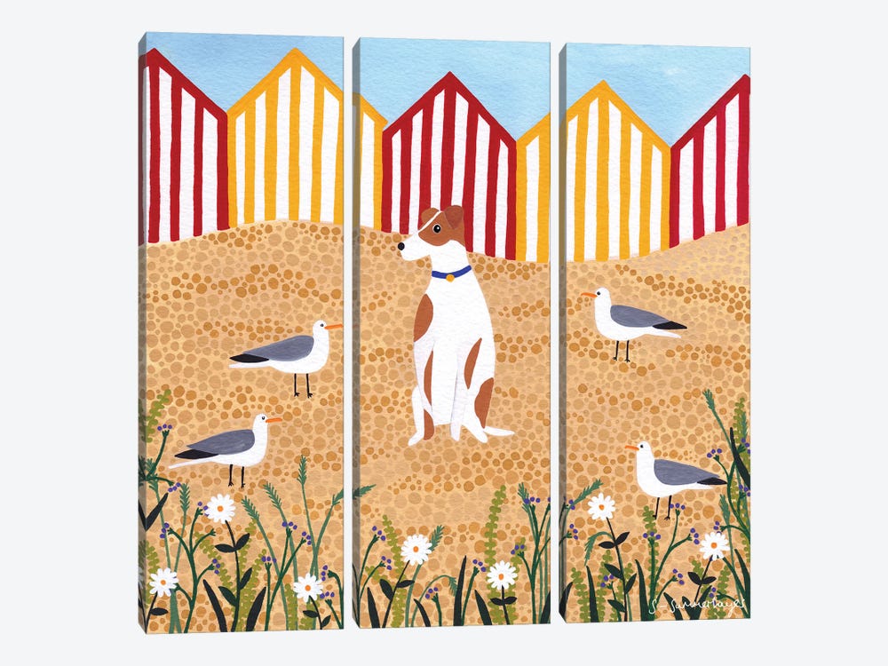 Terrier And Beach Huts by Sian Summerhayes 3-piece Canvas Art