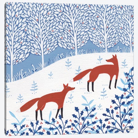 Winter Foxes Canvas Print #SUH45} by Sian Summerhayes Canvas Art Print