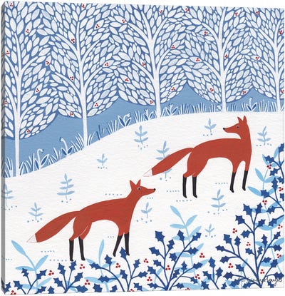 Winter Foxes Canvas Art Print - Sian Summerhayes