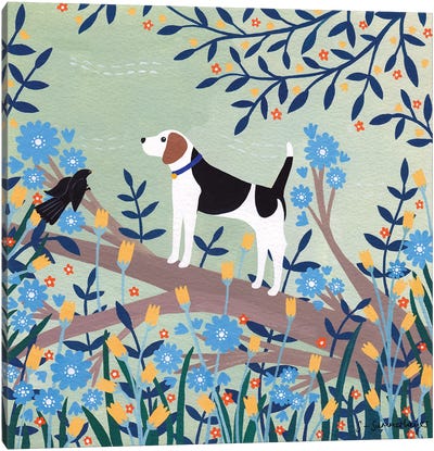 Beagle On Branch Canvas Art Print - Sian Summerhayes