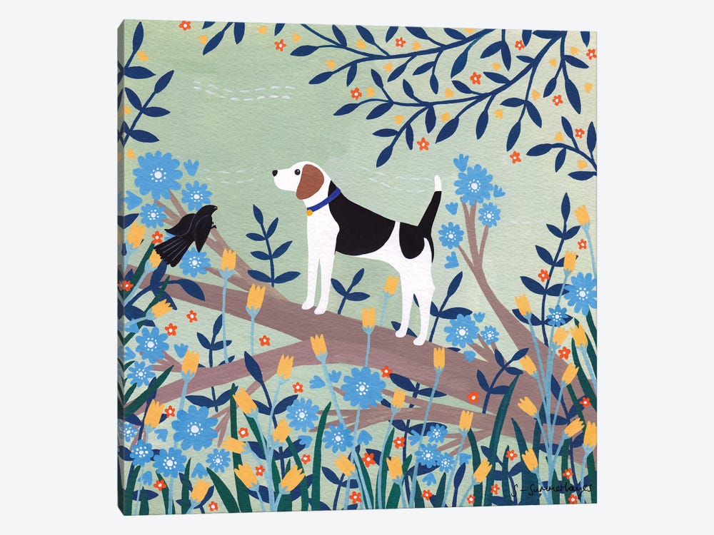 Beagle On Branch by Sian Summerhayes 1-piece Canvas Art Print