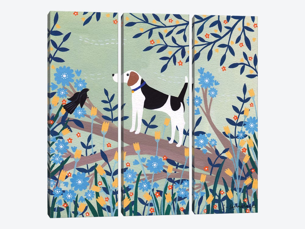 Beagle On Branch by Sian Summerhayes 3-piece Art Print