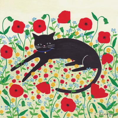 Cat With Poppies by Sian Summerhayes canvas print