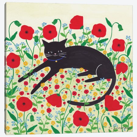 Cat With Poppies Canvas Print #SUH8} by Sian Summerhayes Canvas Print