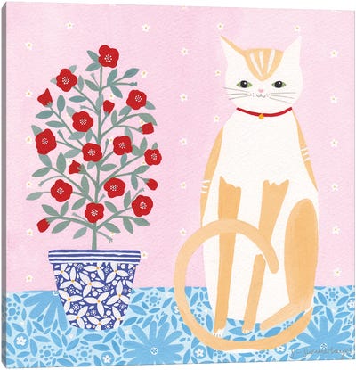 Cat With Pot Plant Canvas Art Print - Sian Summerhayes