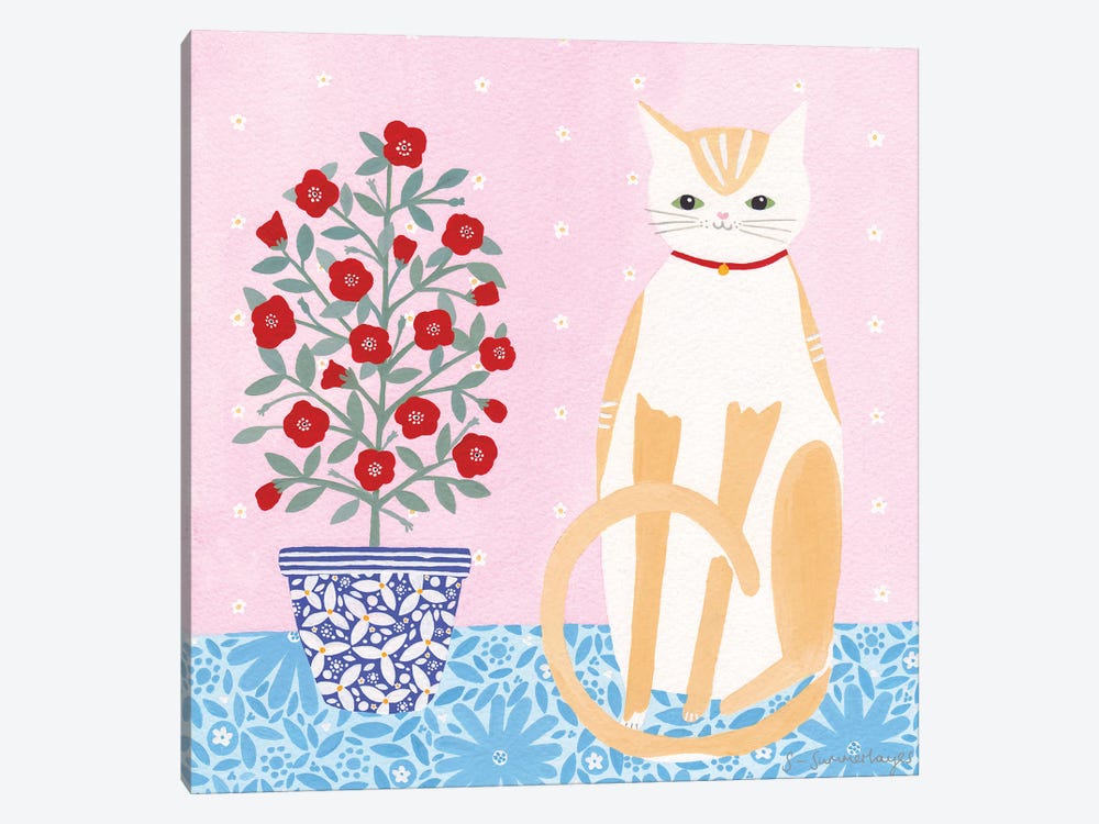 Cat With Pot Plant by Sian Summerhayes 1-piece Canvas Print