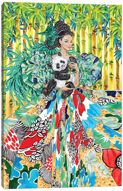 Green Big Sleeve Canvas Art Print - Panda Art