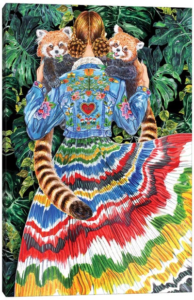 Jean Jacket Canvas Art Print - Tropical Leaf Art