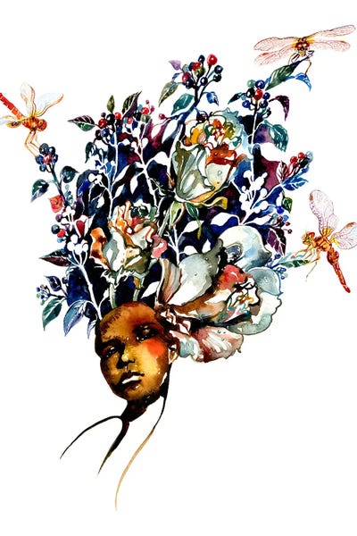 Dragonflies: Floral Portrait Black Pearl by Sunny Gu