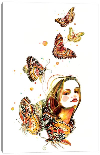 Floral Portrait Butterfly Canvas Art Print - Sunny Gu