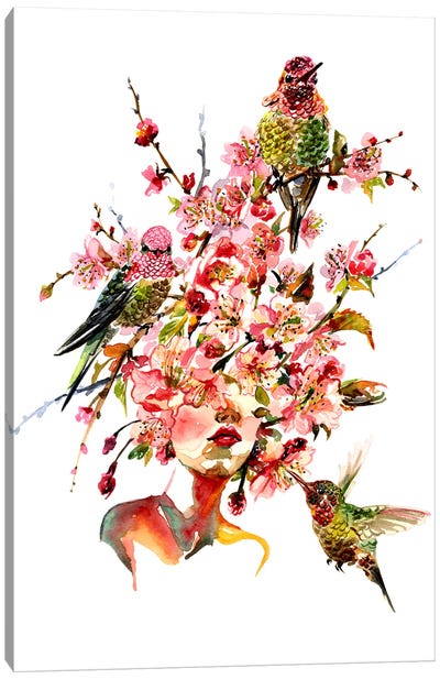 Floral Portrait Sakura Canvas Art Print - Sunny Gu