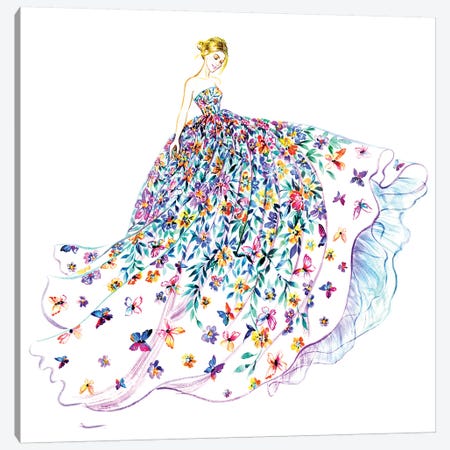 Flower Butterfly Dress Canvas Print #SUN13} by Sunny Gu Canvas Art Print