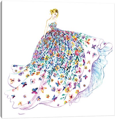 Flower Butterfly Dress Canvas Art Print - Sunny Gu