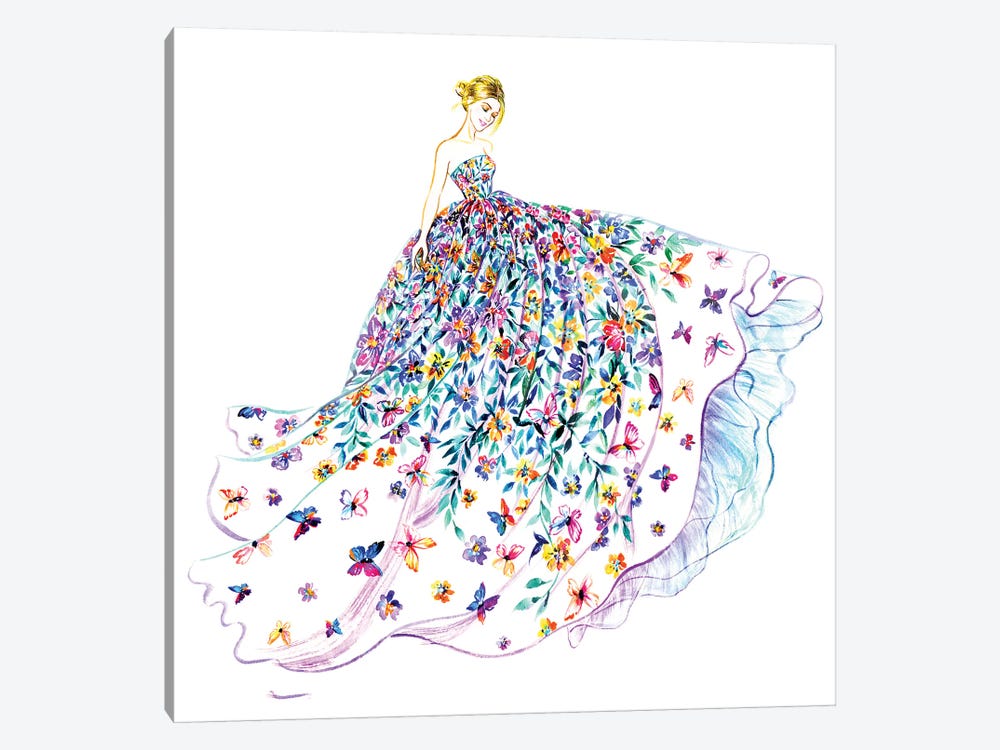Flower Butterfly Dress by Sunny Gu 1-piece Canvas Art Print