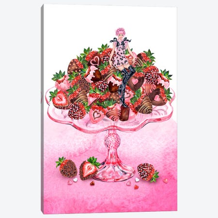 Girl Strawberry Dish Canvas Print #SUN140} by Sunny Gu Canvas Wall Art
