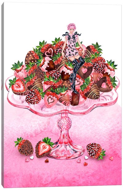 Girl Strawberry Dish Canvas Art Print - Berry Art