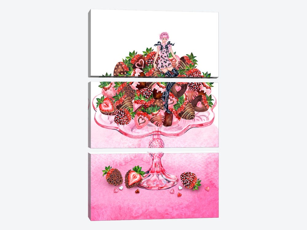 Girl Strawberry Dish by Sunny Gu 3-piece Canvas Wall Art