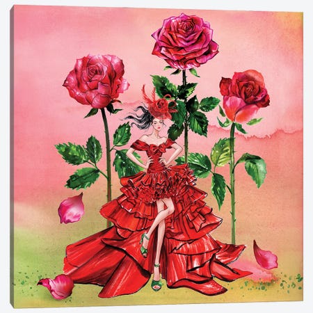 Giambattista Valli Red Dress Canvas Print #SUN185} by Sunny Gu Canvas Art Print