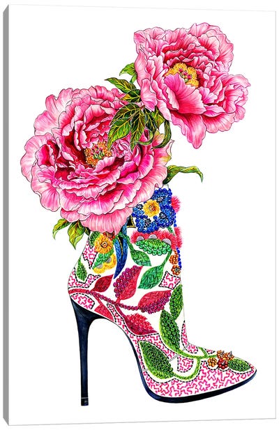 Pink Peonies Barbara Bui Canvas Art Print - High Heel Art