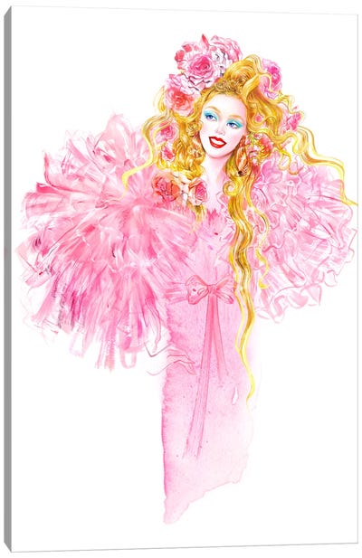 Muse Pink Canvas Art Print - Floral Portrait Art