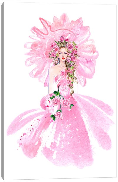 Muse Pink II Canvas Art Print - Floral Portrait Art