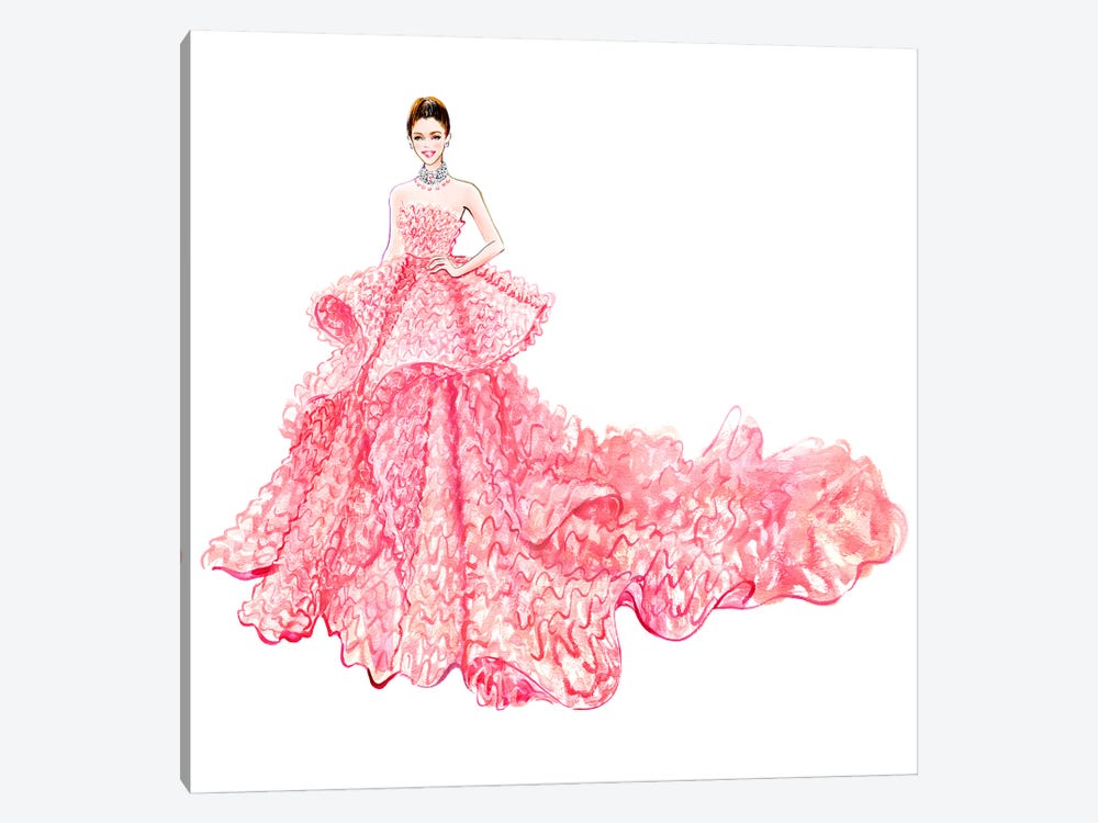 Pink Gown by Sunny Gu 1-piece Canvas Wall Art