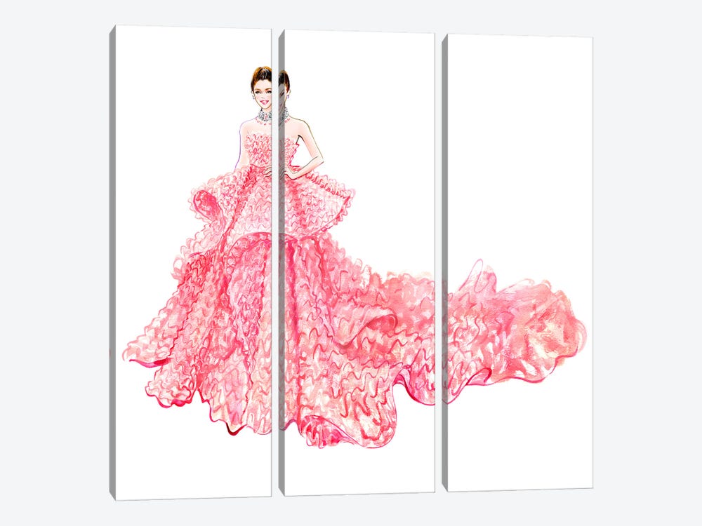 Pink Gown by Sunny Gu 3-piece Canvas Artwork