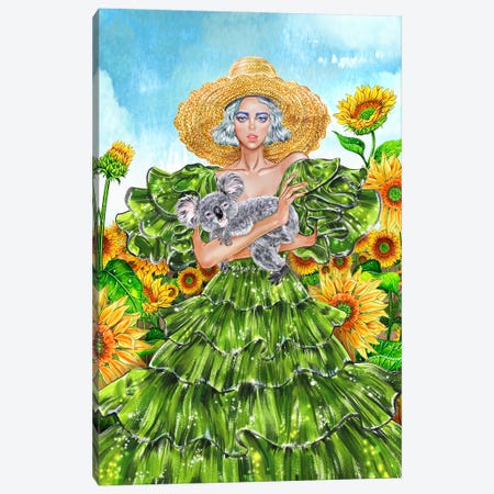 Sunflower Field Straw Hat Canvas Print #SUN216} by Sunny Gu Canvas Print