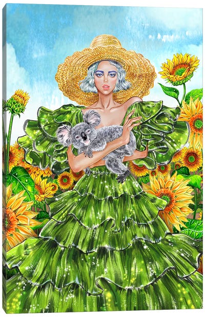 Sunflower Field Straw Hat Canvas Art Print - Sunny Gu