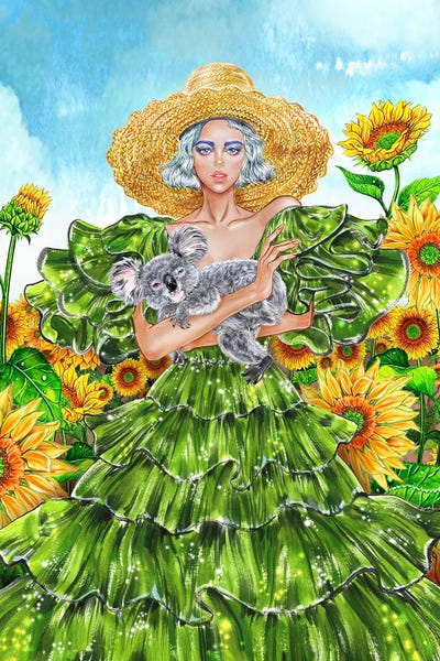 Koalas: Sunflower Field Straw Hat by Sunny Gu