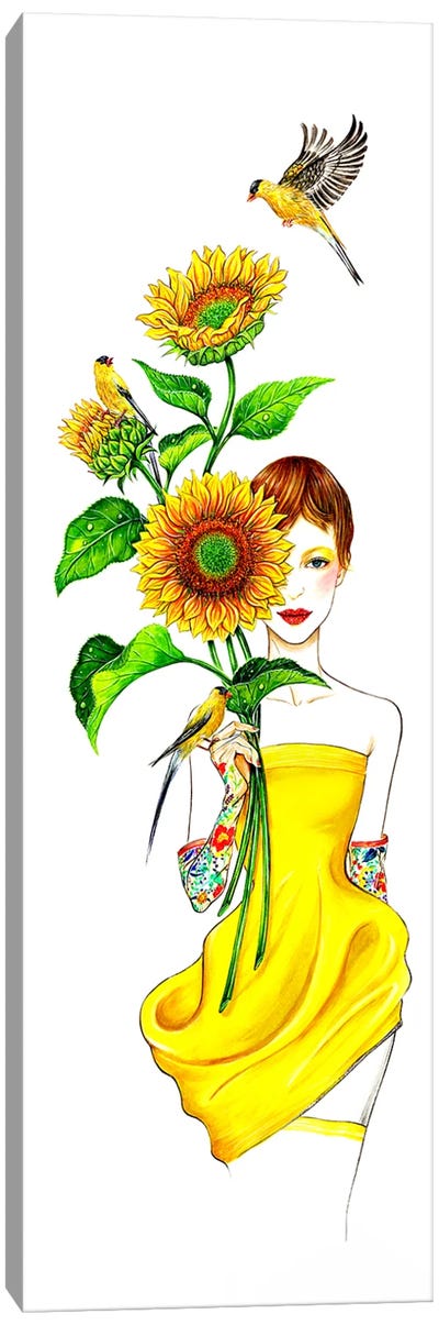 Sunflower Girl Canvas Art Print - Glam Bedroom Art