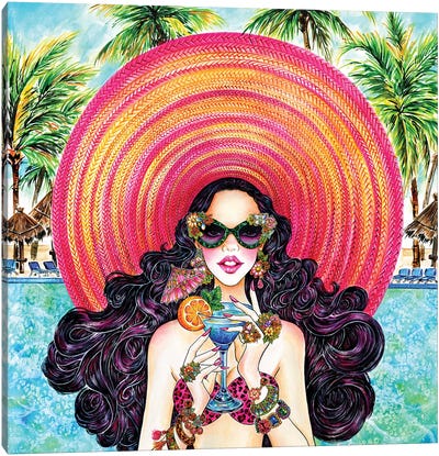 Palm Hat Canvas Art Print - Tropical Décor