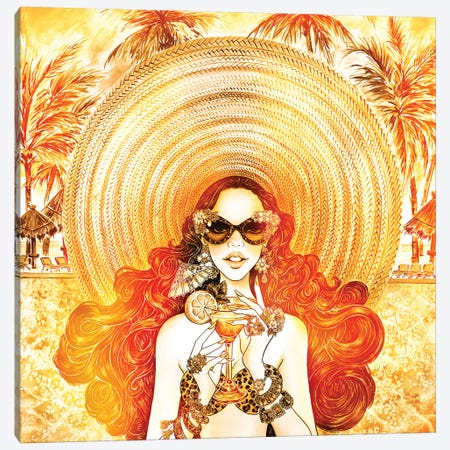 Palm Hat, Color Overlay Canvas Print #SUN30} by Sunny Gu Art Print