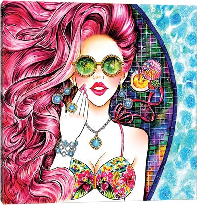 Poolside Pink Canvas Art Print - Women's Swimsuit & Bikini Art