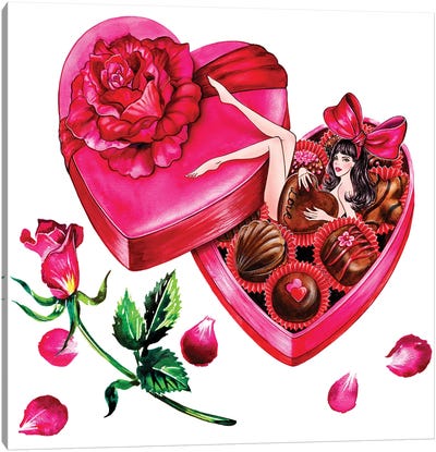 Valentine's Day Chocolate Canvas Art Print - Floral Portrait Art