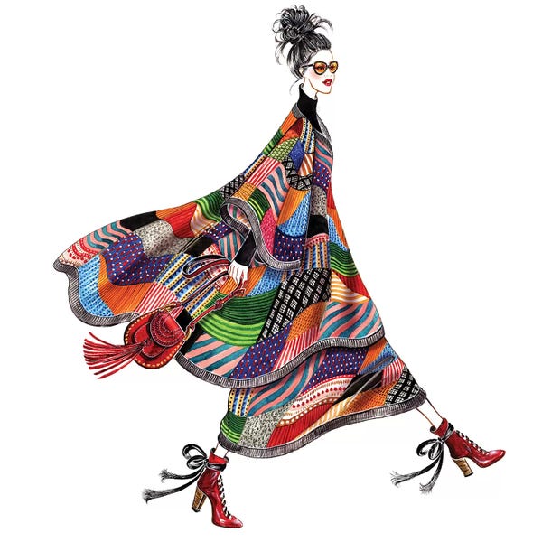Asian Artists: Chloe Patchwork Poncho Cape Cozy Chic by Sunny Gu